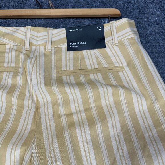 Club Monaco Pants Womens 12 Matie Slim Crop Yellow Stripe Cotton Stretch NEW - Picture 8 of 8